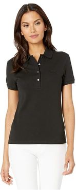 Short Sleeve Slim Fit Stretch Pique Polo (Black) Women's Clothing