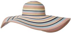 UBX2721 Striped Floppy 8 Inch Brim Sun Hat (Pastel) Caps