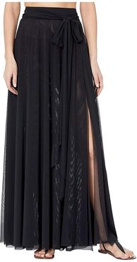 Marche De Solids Mesh Side Tie Long Cover-Up Skirt (Black) Women's Skirt