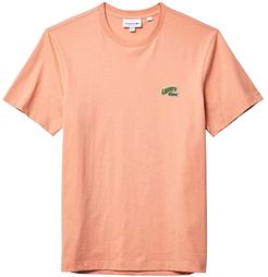 Short Sleeve Solid with Embroidered Animation Badge on Chest Greet (Elf Pink) Men's Clothing