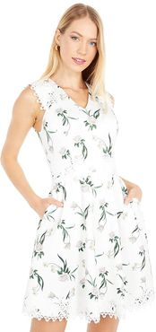 V-Neck Skater Dress (White) Women's Dress