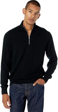 Washable Merino Wool Half-Zip Sweater (Black) Men's Clothing