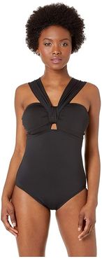 Pearl Shoulder Strap One-Piece (Black) Women's Swimsuits One Piece
