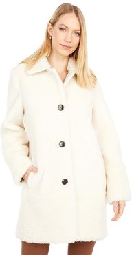Faux Fur Shearling Button Front Coat (Cream) Women's Coat