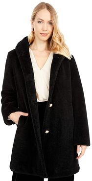 Faux Fur Button Front Coat (Black) Women's Coat