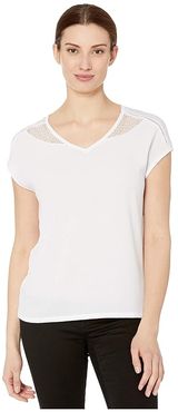 Cap Sleeve Top w/ Knit Back (White) Women's Clothing