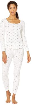 Thermal Heart Pajama + Scrunchie Set (White/Red) Women's Pajama Sets