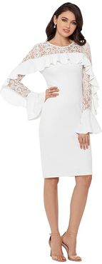 Short Long Sleeve Lace/Crepe Combo (White) Women's Dress