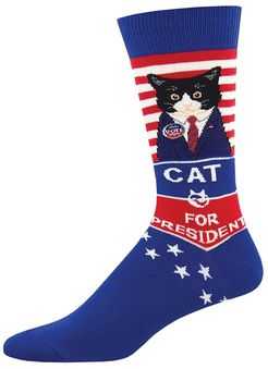 Cat For President (Blue) Men's Crew Cut Socks Shoes