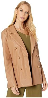 Faux Leather Long Double Breasted Blazer in Murky Waters (Natural) Women's Coat