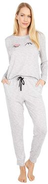 Brushed Sweater Knit Pajama Set (Printed Heather Grey 1) Women's Pajama Sets