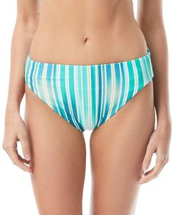 Mediterranean Sea Stripe Reversible High Leg Bikini Bottoms (Azure) Women's Swimwear