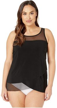 Plus Size Solid Mirage Tankini Top (Black) Women's Swimwear