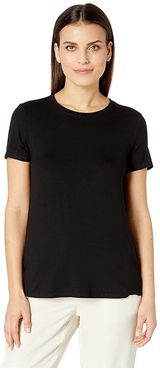 Petite Lightweight Viscose Jersey Round Neck Cap Sleeve Tee (Black) Women's T Shirt