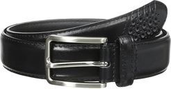 32mm Full Grain Leather Top w/ All Leather Lining Cross Stitch Perforated Tip (Black) Men's Belts