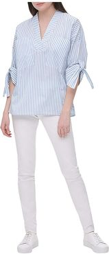 V-Neck Pullover Blouse (Cashmere White) Women's Clothing