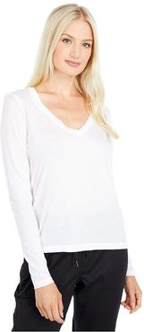 Long Sleeve Slinky V-Neck (White) Women's Clothing