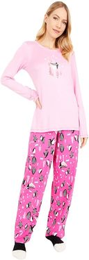 Party Penguins Knit PJ Set with Socks (Begonia Pink) Women's Pajama Sets
