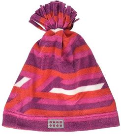 Snow Beanie with Pom Pom and All Over Print (Little Kids/Big Kids) (Dark Pink) Caps