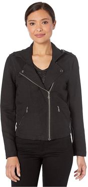 Linen Biker Jacket (Black Onyx) Women's Clothing
