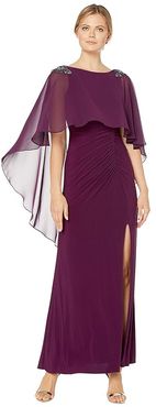 Chiffon Capelet Jersey Gown with Embellishment (Shiraz) Women's Dress