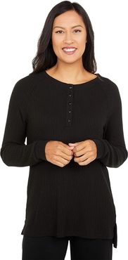 Brushed Cabin Henley (Black) Women's Clothing