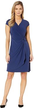 Carmela Short Sleeve Faux Wrap Dress (Island Navy) Women's Dress