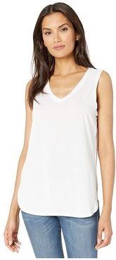 V-Neck Tank w/ Side Slit (White) Women's Clothing