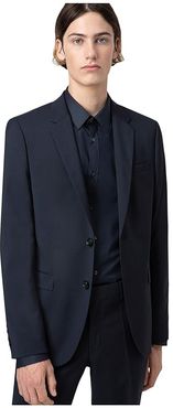 Aldons Extra-Slim Fit Wool Jacket By HUGO (Dark Blue) Men's Coat