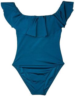 Studio Solid Off-the-Shoulder Bandeau One-Piece (Peacock) Women's Swimsuits One Piece