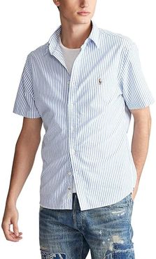 Short Sleeve Classic Fit Oxford Shirt (Blue/White Stripe) Men's Short Sleeve Button Up