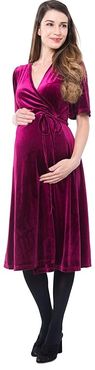 Genevieve Maternity + Nursing Velvet Wrap Dress (Berry) Women's Clothing