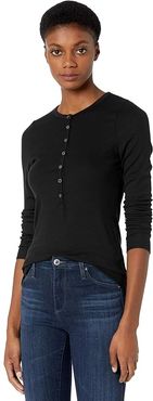 Runyon 2x1 Modal Stretch Rib Henley Top (Black) Women's Clothing