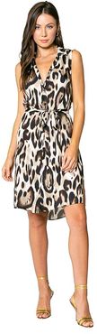 Cheetah Printed Sleeveless Shirtdress (Taupe/Brown) Women's Clothing