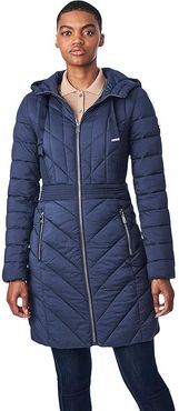 EcoPlume Soft Touch Walker Packable Puffer Jacket with Ribbon Detail (Deep Ocean) Women's Jacket