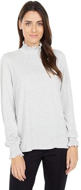 Smocked Long Sleeve Sandwash (Heather Grey) Women's Clothing