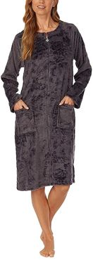 Cozy Plush Long Zip Robe (Charcoal) Women's Pajama