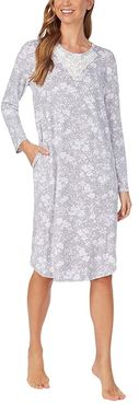 Soft Sweater Knit Waltz Gown (Grey/White Floral) Women's Pajama