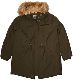 Plus Size Arctic Cloth Fishtail Parka Jacket w/ Sherpa Lining (Olive) Women's Clothing