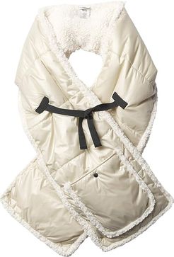 All Weather Fabric Puffer Scarf with Sherpa Lining and Pocket (Ivory) Scarves