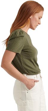 Puff Sleeve Crew Neck Tee (Green Multi) Women's Clothing