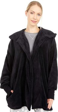 Solid Fuzzy Hooded PJ Robe (Black) Women's Robe