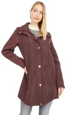 Rouched Sleeve Packable Rain Anorak Jacket (Bordeaux) Women's Clothing