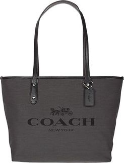 Horse and Carriage Jacquard City Zip Tote (Black) Bags