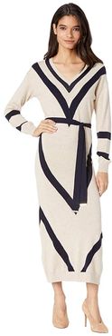 Bertta Chevron Detail Knitted Midi Dress (Natural) Women's Clothing