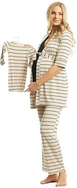 Analise Maternity/Nursing Mommy Me Five-Piece PJ Set (Sand Stripe) Women's Pajama Sets