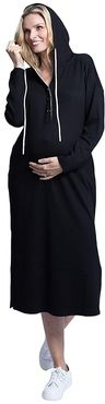 Maternity Nursing Long Hoodie Dress (Black) Women's Clothing