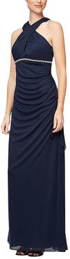 Long A-Line Mesh Sleeveless Dress (Navy) Women's Dress