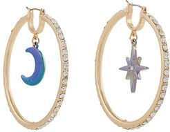 Pave Moon and Star Charm Hoop Earrings (Oil Slick) Earring