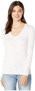 Madison Long Sleeve Rayon Jersey Scoop Neck Tee (White) Women's Clothing